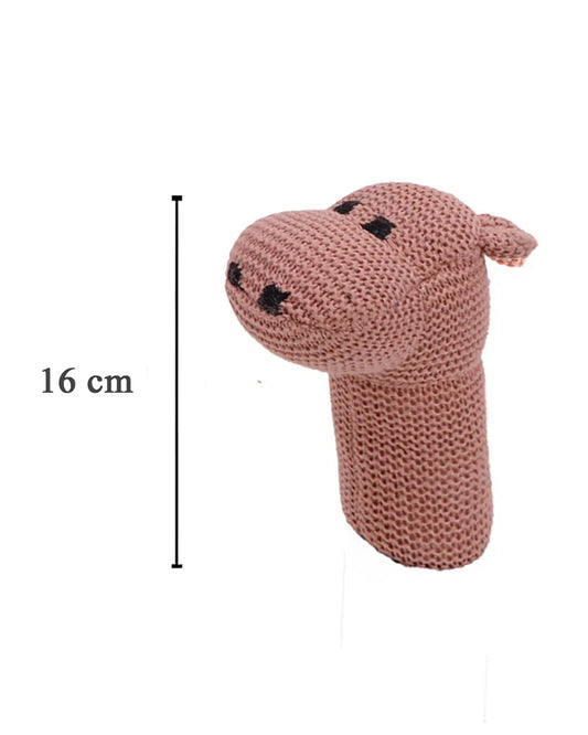 Pluchi Pale Pink Rattle Hippo Soft Toy-Promotes Tactile Stimulation-Easily Washable-Plush Cuddly Toy For Newborn