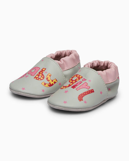 Elves Baby Pink & Grey Girl Slip On Pre-Walker Shoes-For Infants