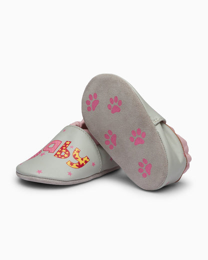 Elves Baby Pink & Grey Girl Slip On Pre-Walker Shoes-For Infants