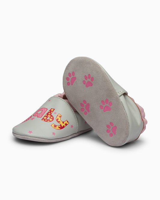 Elves Baby Pink & Grey Girl Slip On Pre-Walker Shoes-For Infants