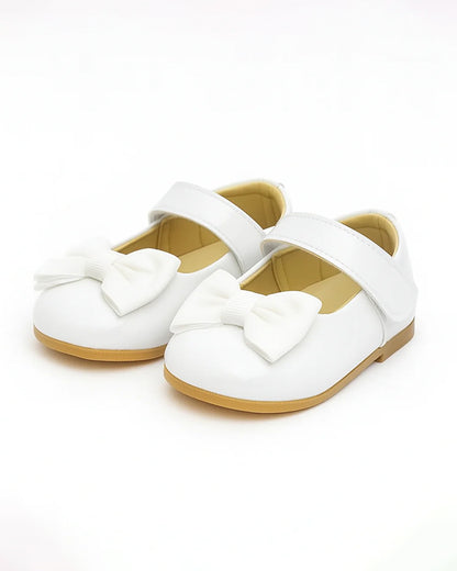 Baby Doe White Bow Velcro Bellies-For Infants