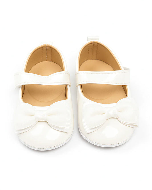 Baby Doe White Bow Velcro Bellies-For Infants
