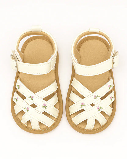 Baby Doe White Roses Buckle Sandal-For Infants