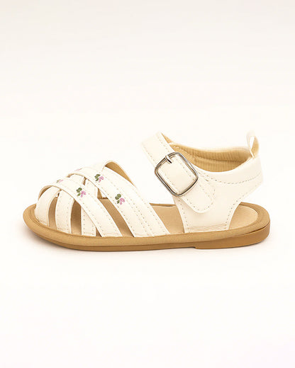 Baby Doe White Roses Buckle Sandal-For Infants