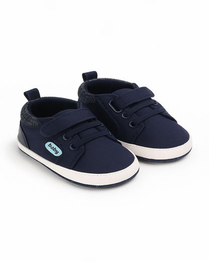 Baby Doe Dark Blue & Brown Anti Skid Velcro Shoes-For Infants