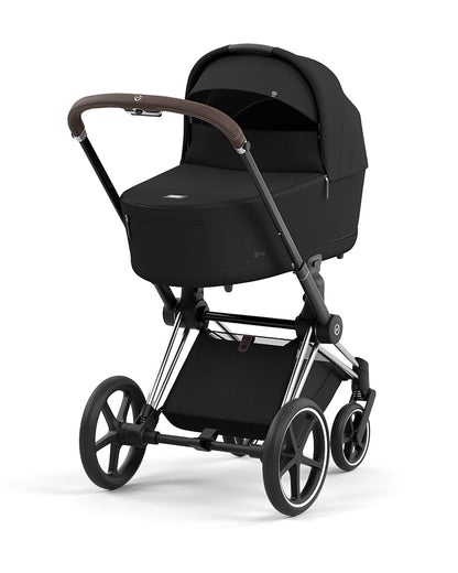 Cybex Priam Stroller & Priam Lux Carry Cot Travel System-Includes Adapters-Chrome Brown Frame & Sepia Black