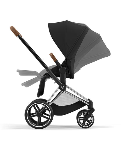 Cybex Priam Stroller & Priam Lux Carry Cot Travel System-Includes Adapters-Chrome Brown Frame & Sepia Black