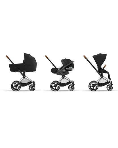 Cybex Priam Stroller-Height Adjustable Parent Handle Bar-Reversible & Flat Reclining Seat-One Hand Fold-Travel System Compatible-2 Years Warranty-For 0 to 4Y (Upto 22 Kg)-Chrome Brown Frame & Sepia Black Seat