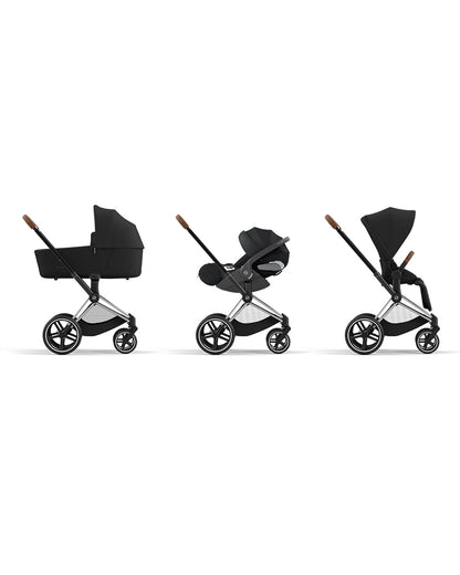 Cybex Priam Stroller & Priam Lux Carry Cot Travel System-Includes Adapters-Chrome Brown Frame & Sepia Black