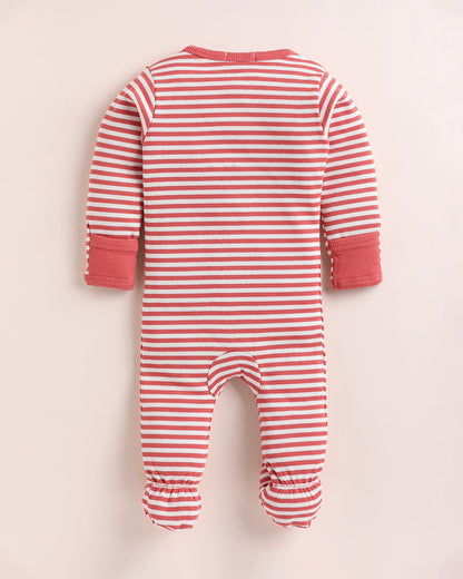 Cot & Candy Baby Red Sleepsuit-Berry Stripe-Organic Cotton-For Infants