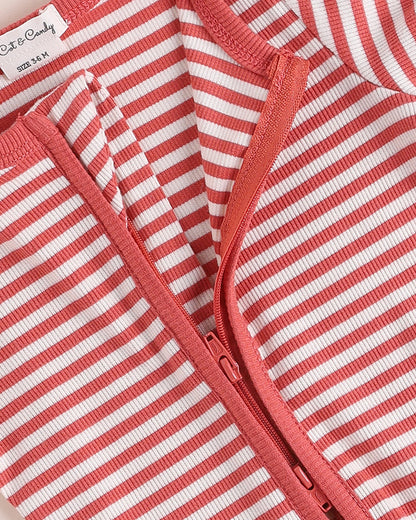 Cot & Candy Baby Red Sleepsuit-Berry Stripe-Organic Cotton-For Infants