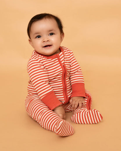 Cot & Candy Baby Red Sleepsuit-Berry Stripe-Organic Cotton-For Infants