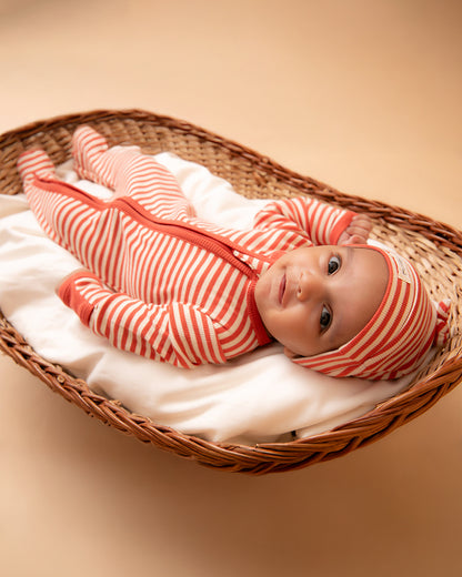 Cot & Candy Baby Red Sleepsuit-Berry Stripe-Organic Cotton-For Infants