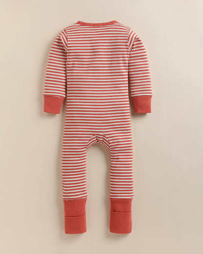 Cot & Candy Baby Red Sleepsuit-Berry Stripe-Organic Cotton-For Infants