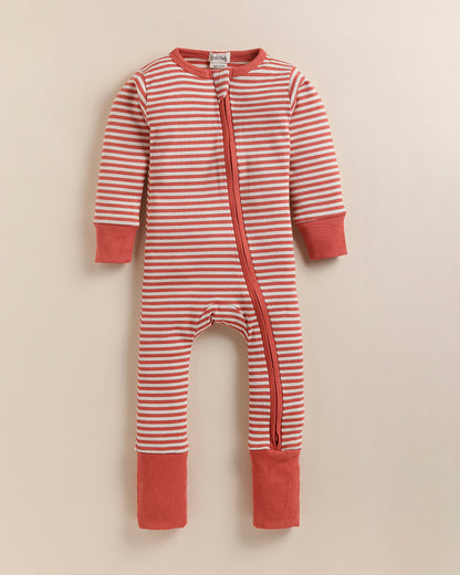 Cot & Candy Baby Red Sleepsuit-Berry Stripe-Organic Cotton-For Infants