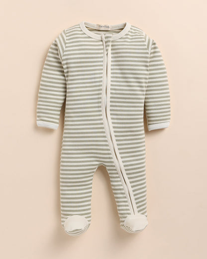 Cot & Candy Baby Sage Sleepsuit-Dewkist Stripe-Organic Cotton-For Infants