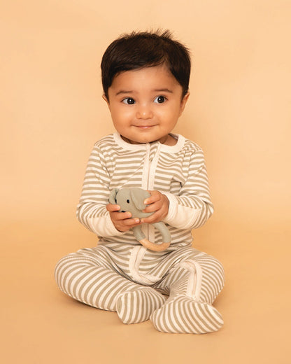 Cot & Candy Baby Sage Sleepsuit-Dewkist Stripe-Organic Cotton-For Infants