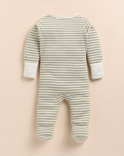 Cot & Candy Baby Sage Sleepsuit-Dewkist Stripe-Organic Cotton-For Infants
