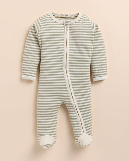 Cot & Candy Baby Sage Sleepsuit-Dewkist Stripe-Organic Cotton-For Infants