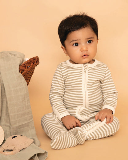 Cot & Candy Baby Sage Sleepsuit-Dewkist Stripe-Organic Cotton-For Infants