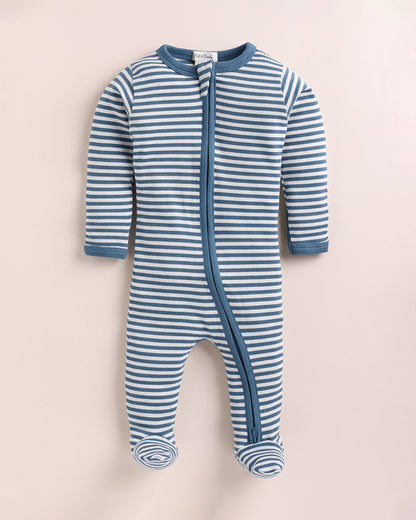 Cot & Candy Baby Teal Sleepsuit-Stripe-Organic Cotton-For Infants