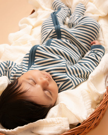 Cot & Candy Baby Teal Sleepsuit-Stripe-Organic Cotton-For Infants