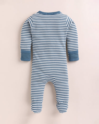 Cot & Candy Baby Teal Sleepsuit-Stripe-Organic Cotton-For Infants