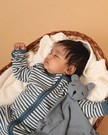 Cot & Candy Baby Teal Sleepsuit-Stripe-Organic Cotton-For Infants