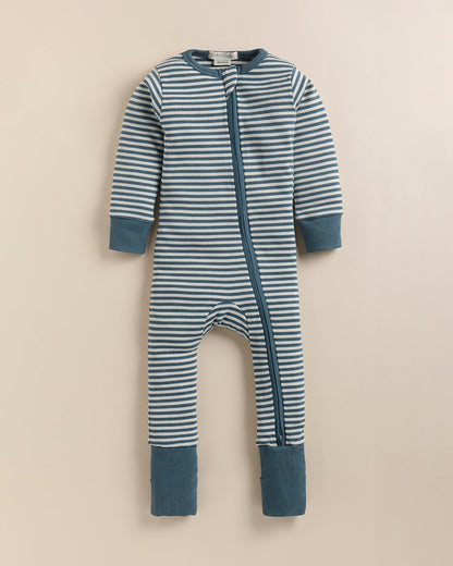 Cot & Candy Baby Teal Sleepsuit-Stripe-Organic Cotton-For Infants