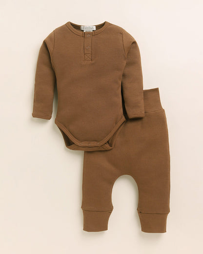 Cot & Candy Baby Brown Bodysuit with Legging Set-Solid-Organic Cotton-For Infants