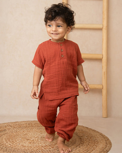 Cot & Candy Baby Picante Short Sleeve T-shirt & Jogger Set-Solid-Muslin-For Infants