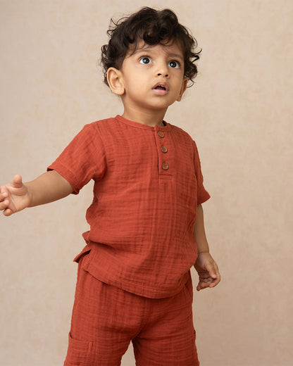 Cot & Candy Baby Picante Short Sleeve T-shirt & Jogger Set-Solid-Muslin-For Infants