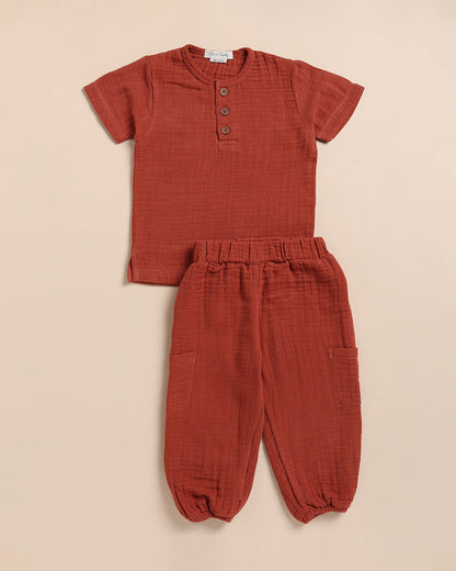 Cot & Candy Baby Picante Short Sleeve T-shirt & Jogger Set-Solid-Muslin-For Infants
