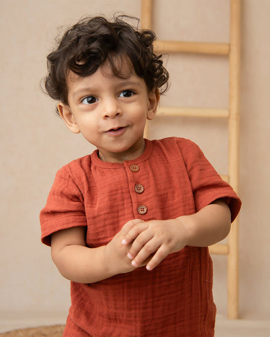 Cot & Candy Baby Picante Short Sleeve T-shirt & Jogger Set-Solid-Muslin-For Infants