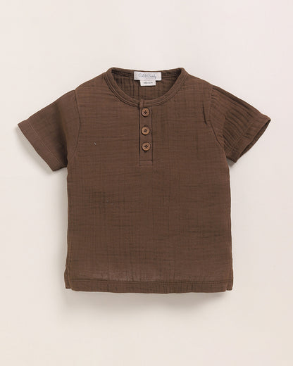 Cot & Candy Baby Cocoa Whisper Henley Top-Solid-Muslin-For Infants