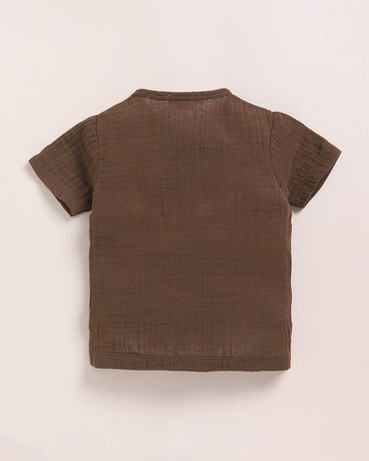 Cot & Candy Baby Cocoa Whisper Henley Top-Solid-Muslin-For Infants