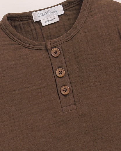 Cot & Candy Baby Cocoa Whisper Henley Top-Solid-Muslin-For Infants