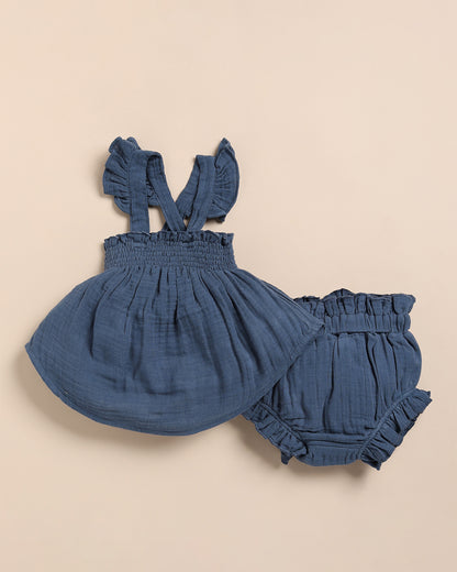 Cot & Candy Baby Denim Top & Bloomer Set-Solid-Muslin-For Infants