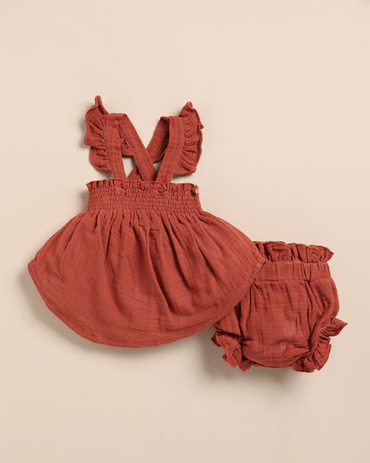 Cot & Candy Baby Picante Top & Bloomer Set-Solid-Muslin-For Infants