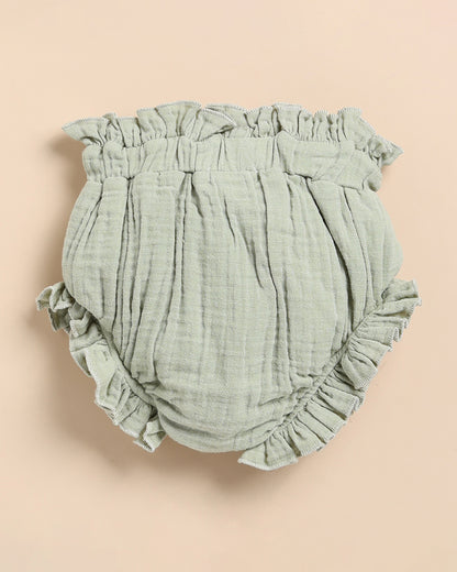 Cot & Candy Baby Sage Green Top & Bloomer Set-Solid-Muslin-For Infants
