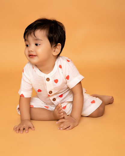 Cot & Candy Baby White T-shirt & Shorts Set-Tiny Love-Muslin-For Infants