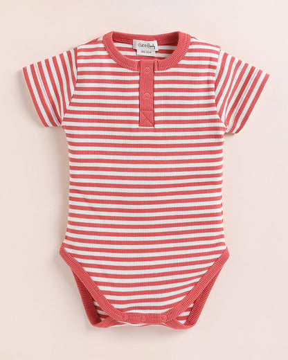 Cot & Candy Baby Red Bodysuit-Berry Stripe-Organic Cotton-For Infants