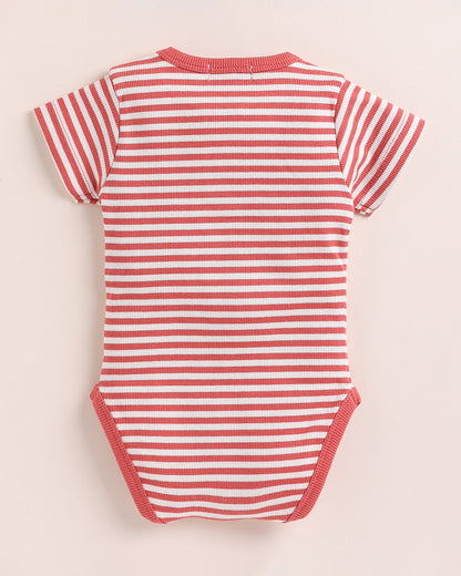 Cot & Candy Baby Red Bodysuit-Berry Stripe-Organic Cotton-For Infants