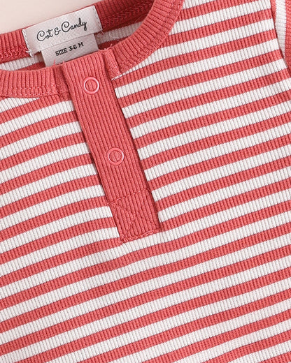Cot & Candy Baby Red Bodysuit-Berry Stripe-Organic Cotton-For Infants