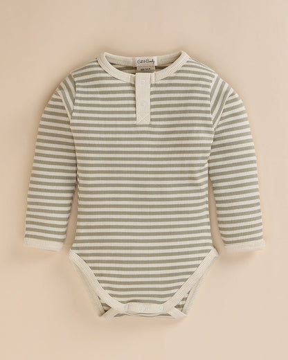Cot & Candy Baby Pastel Green Long Sleeve Bodysuit-Dewkist Stripe-Organic Cotton-For Infants
