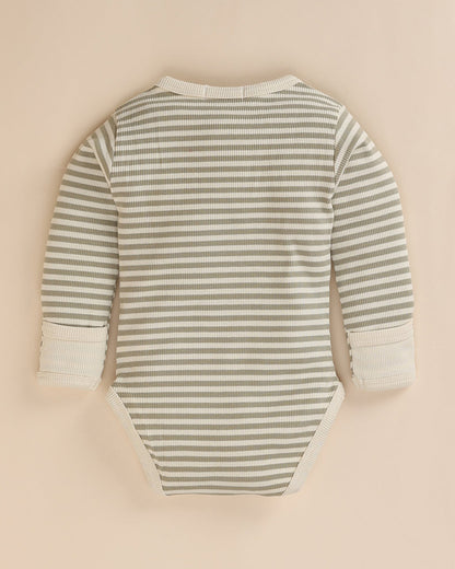 Cot & Candy Baby Pastel Green Long Sleeve Bodysuit-Dewkist Stripe-Organic Cotton-For Infants