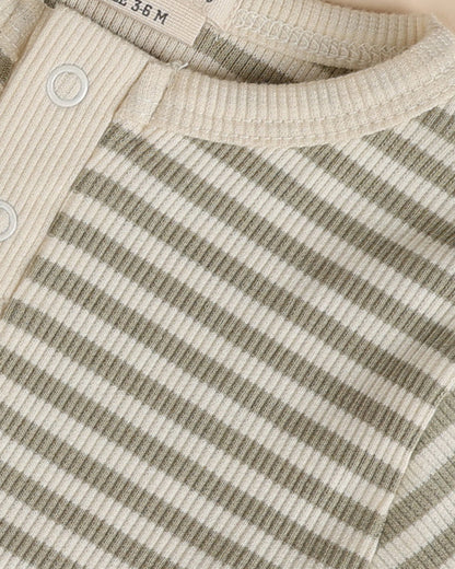 Cot & Candy Baby Pastel Green Long Sleeve Bodysuit-Dewkist Stripe-Organic Cotton-For Infants