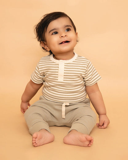 Cot & Candy Baby Pastel Green Short Sleeve Bodysuit-Dewkist Stripe-Organic Cotton-For Infants