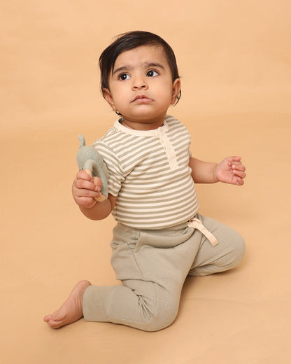 Cot & Candy Baby Pastel Green Short Sleeve Bodysuit-Dewkist Stripe-Organic Cotton-For Infants