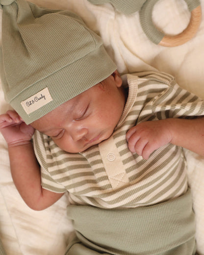 Cot & Candy Baby Pastel Green Short Sleeve Bodysuit-Dewkist Stripe-Organic Cotton-For Infants